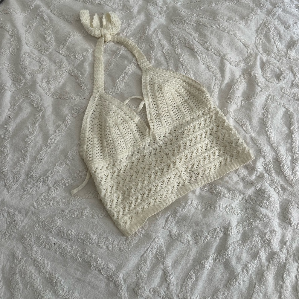 Elegant Cream Crochet Halter Top